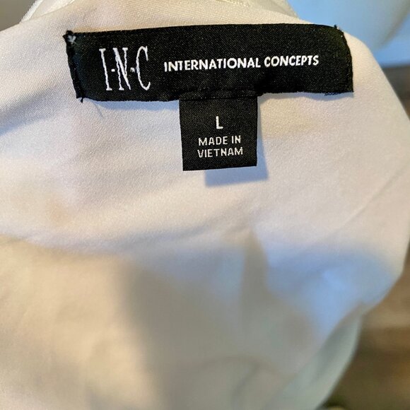 I.N.C. Off-Shoulder Asymmetrical Silvery Blouse‎ Women’s Large Liquid Look - Picture 3 of 8